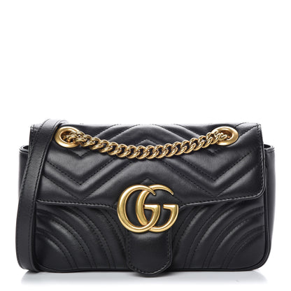 Gucci Calfskin Matelasse Mini GG Marmont Shoulder Bag Black 1 of 8