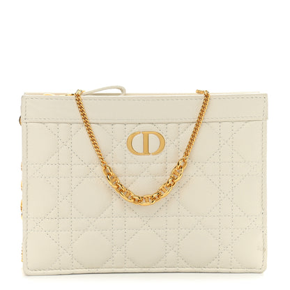 Christian Dior Calfskin Cannage Caro Zipped Pouch With Chain Latte 1 of 10