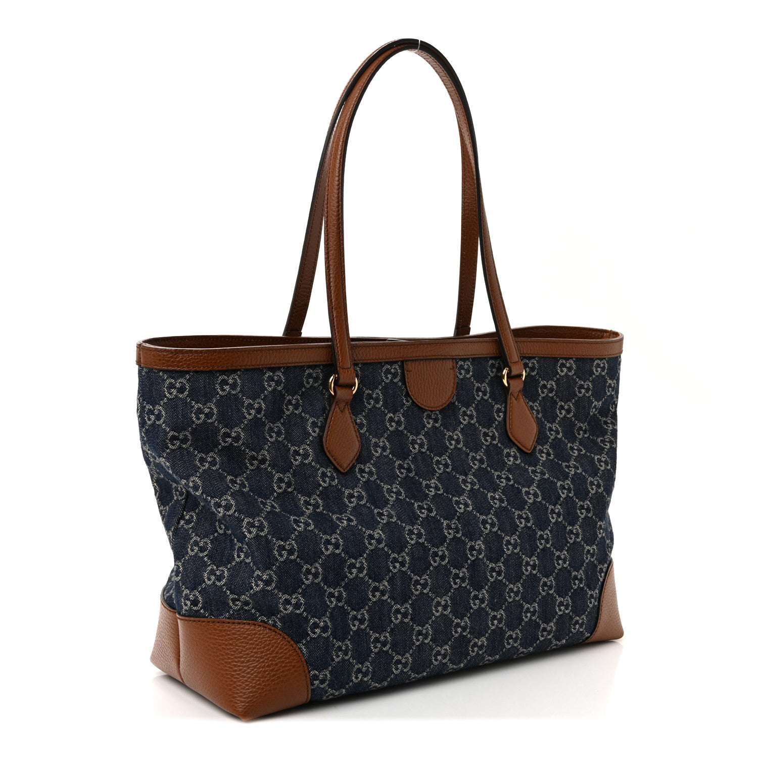 Gucci New Denim GG Monogram Medium Ophidia Shopping Tote Blue Tea Cuir 3 of 10