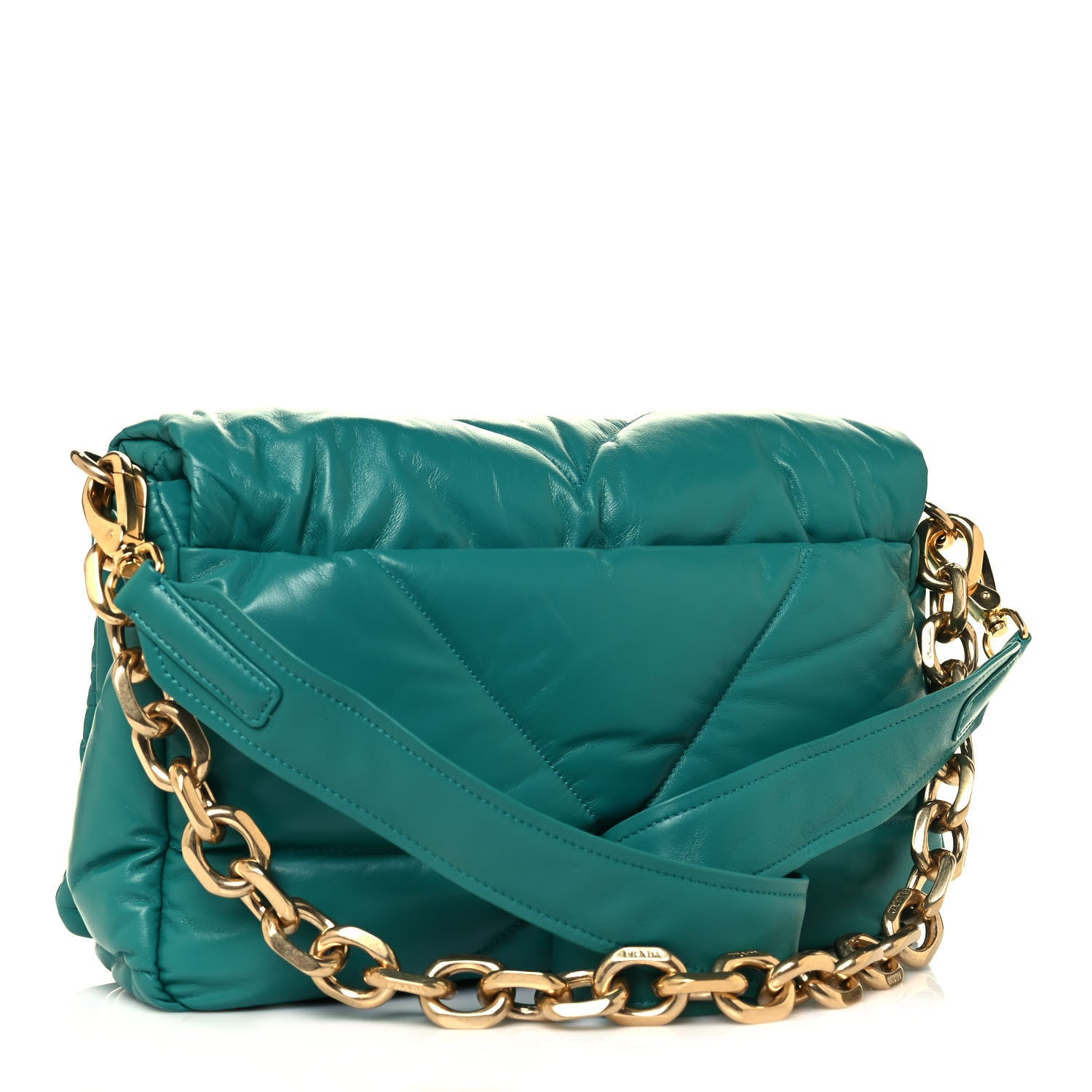 Prada Nappa Soft Padded Logo Embossed Triangle Quilted Shoulder Bag Pavone 2 of 10