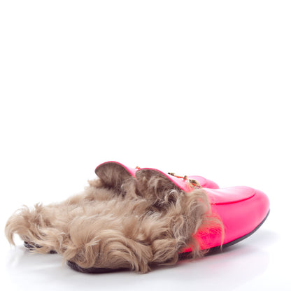 Gucci Calfskin Fur Mens Princetown Slippers 9 Fuxia Fluo Natural 4 of 9
