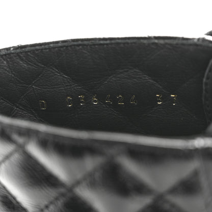 Chanel Shiny Lambskin Quilted Lace Up Combat Boots 37 Black 9 of 11