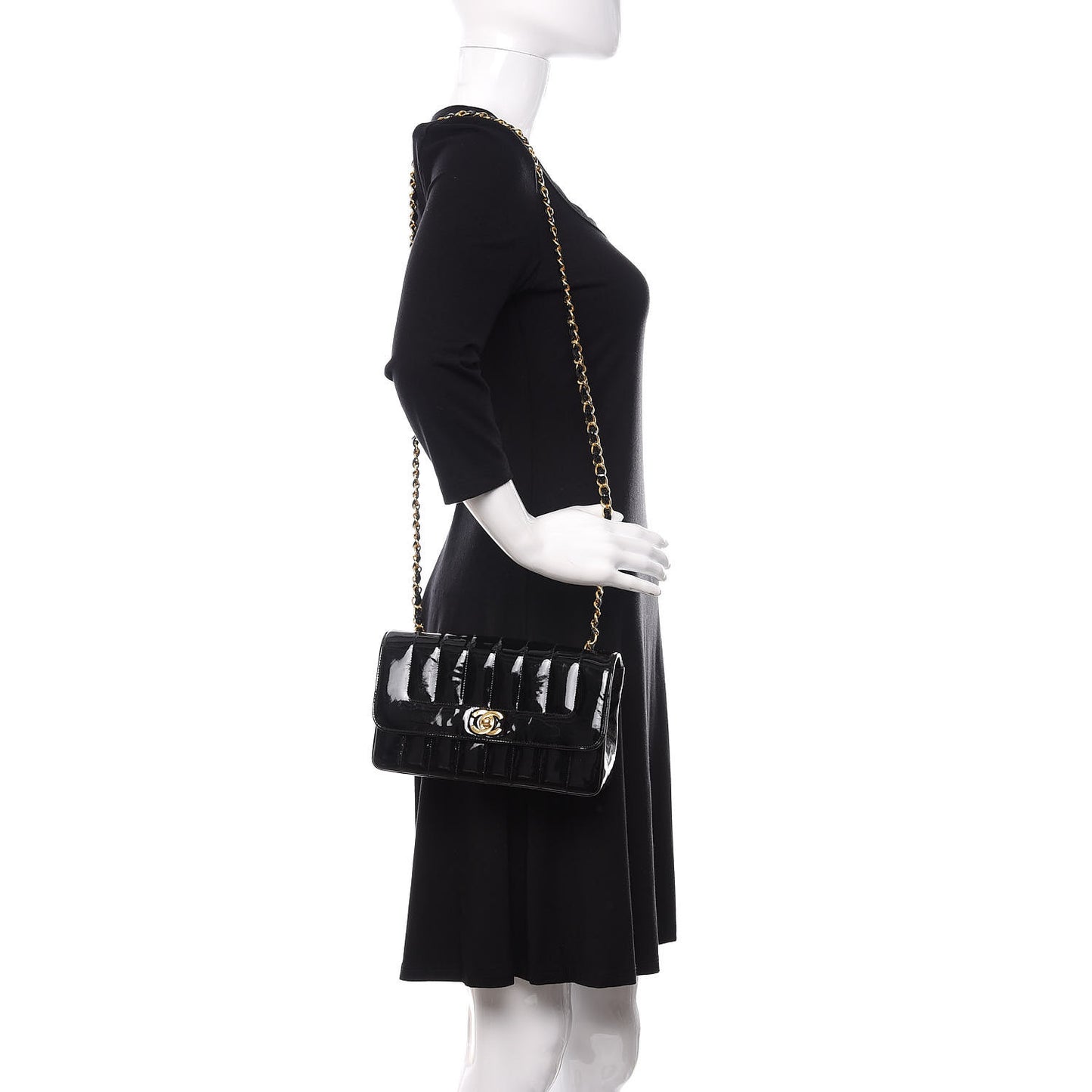 Patent Vertical Quilted Mini Rectangular Flap Black