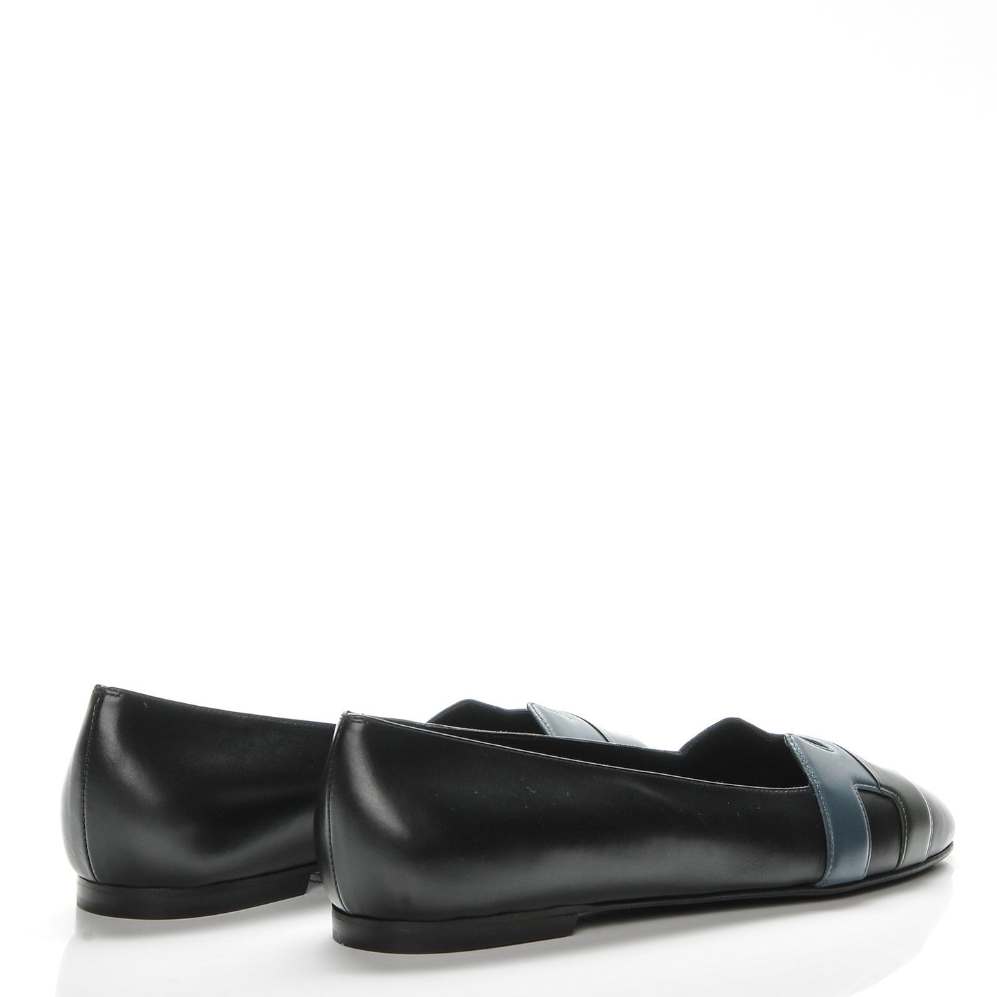 Box Calfskin Nice Ballerina Flats 38 Black Bleu Ardoise Cedre