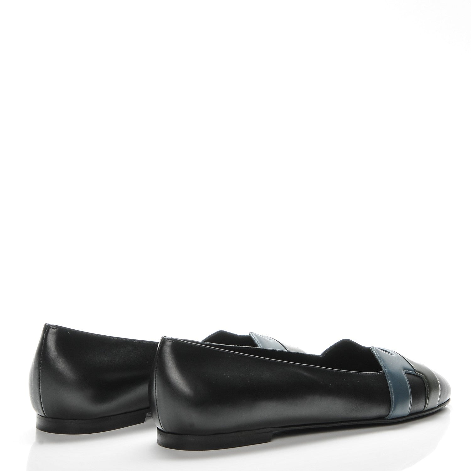 Hermes Box Calfskin Nice Ballerina Flats 38 Black Bleu Ardoise Cedre 3 of 8