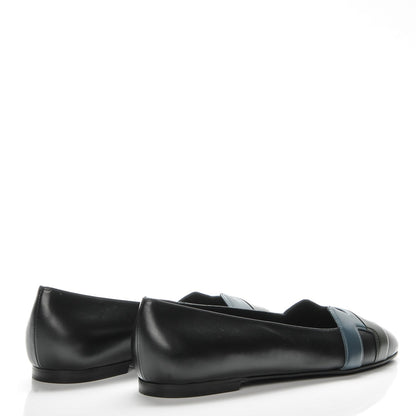 Hermes Box Calfskin Nice Ballerina Flats 38 Black Bleu Ardoise Cedre 3 of 8
