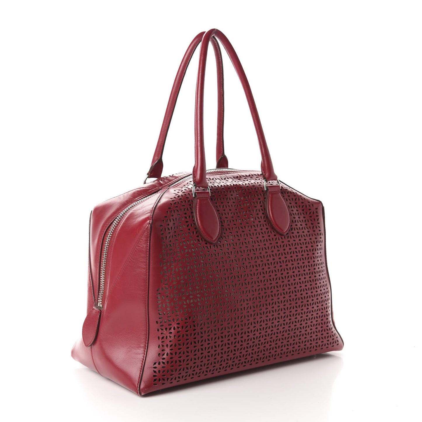 Calfskin Lux Laser Cut Tote Red