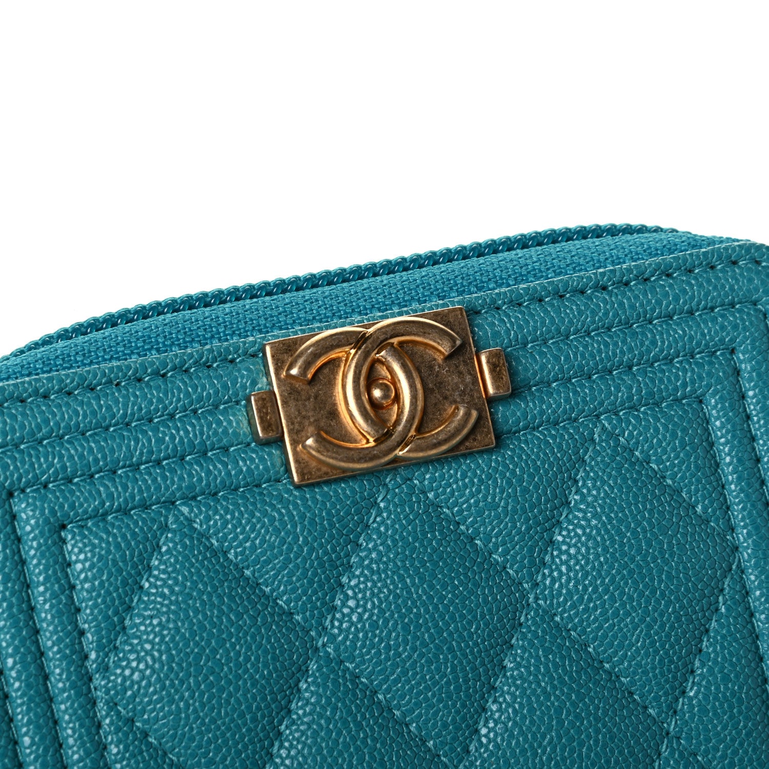 Chanel Caviar Quilted Boy Zip Around Coin Purse Wallet Turquoise 5 of 5