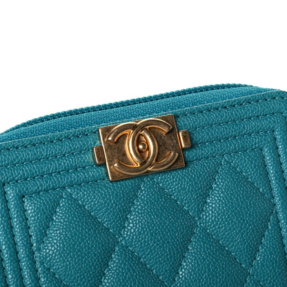 Chanel Caviar Quilted Boy Zip Around Coin Purse Wallet Turquoise 5 of 5
