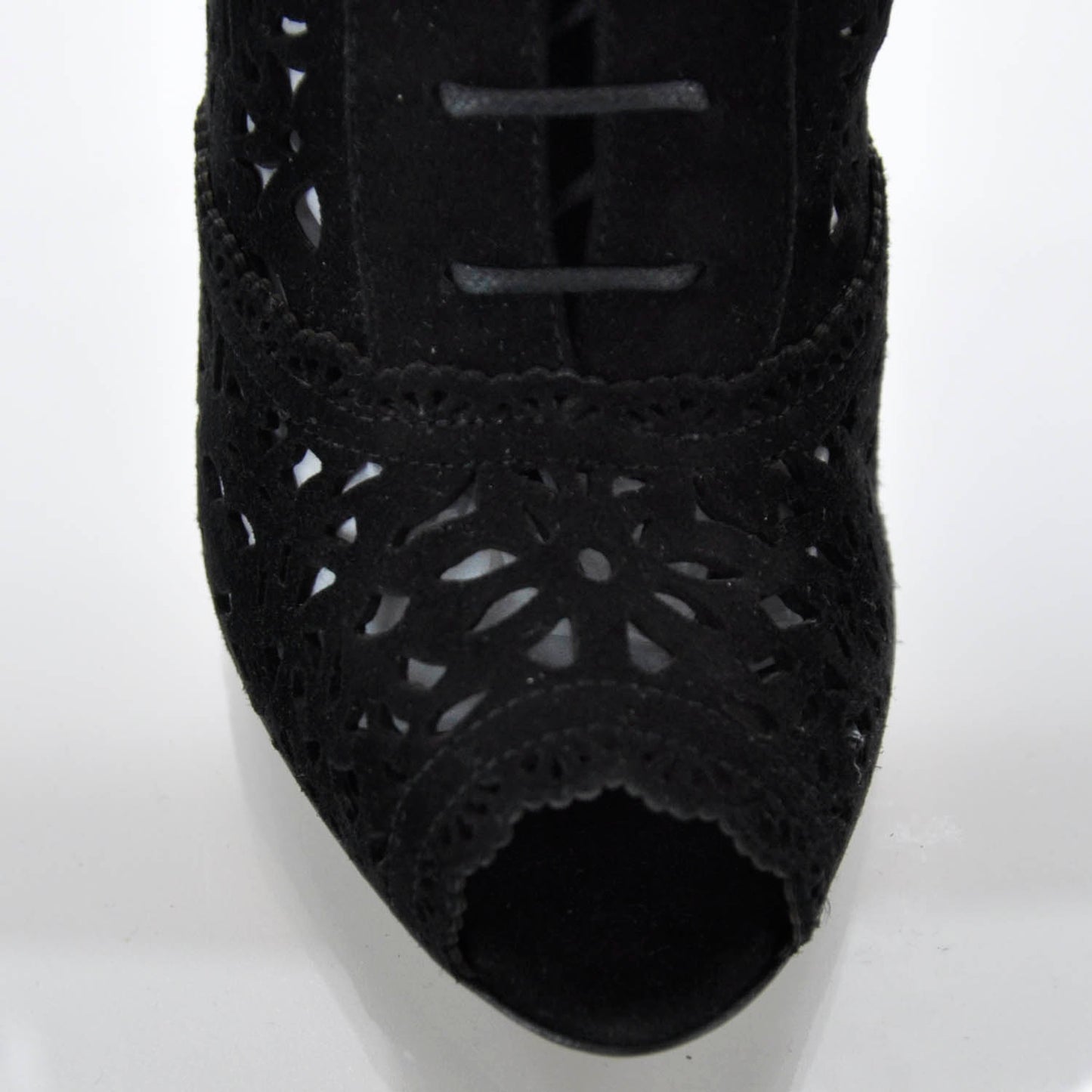 Suede Laser Cut Peep Toe Boots 36 Black