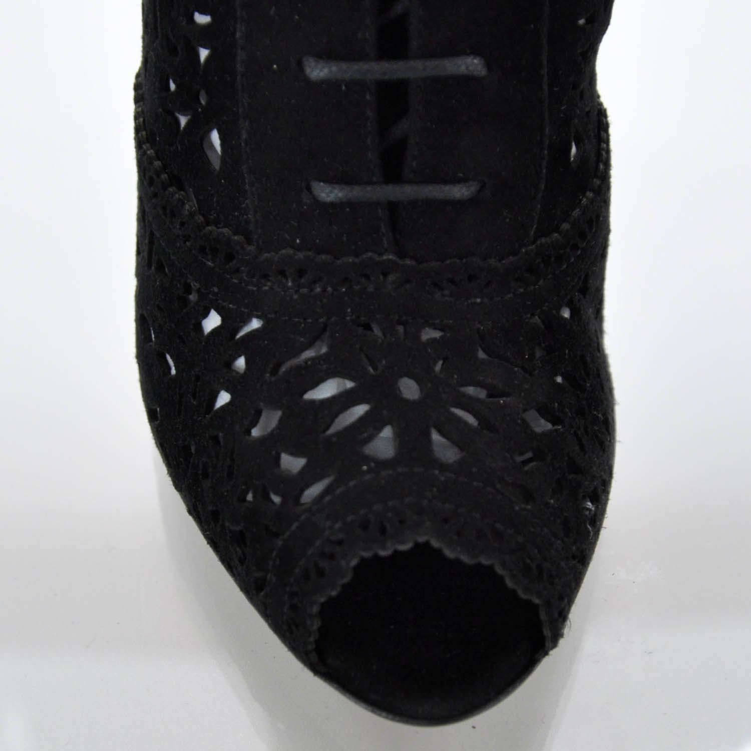 Valentino Garavani Suede Laser Cut Peep Toe Boots 36 Black 6 of 7