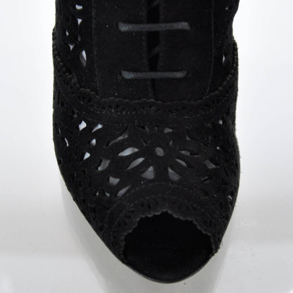Valentino Garavani Suede Laser Cut Peep Toe Boots 36 Black 6 of 7