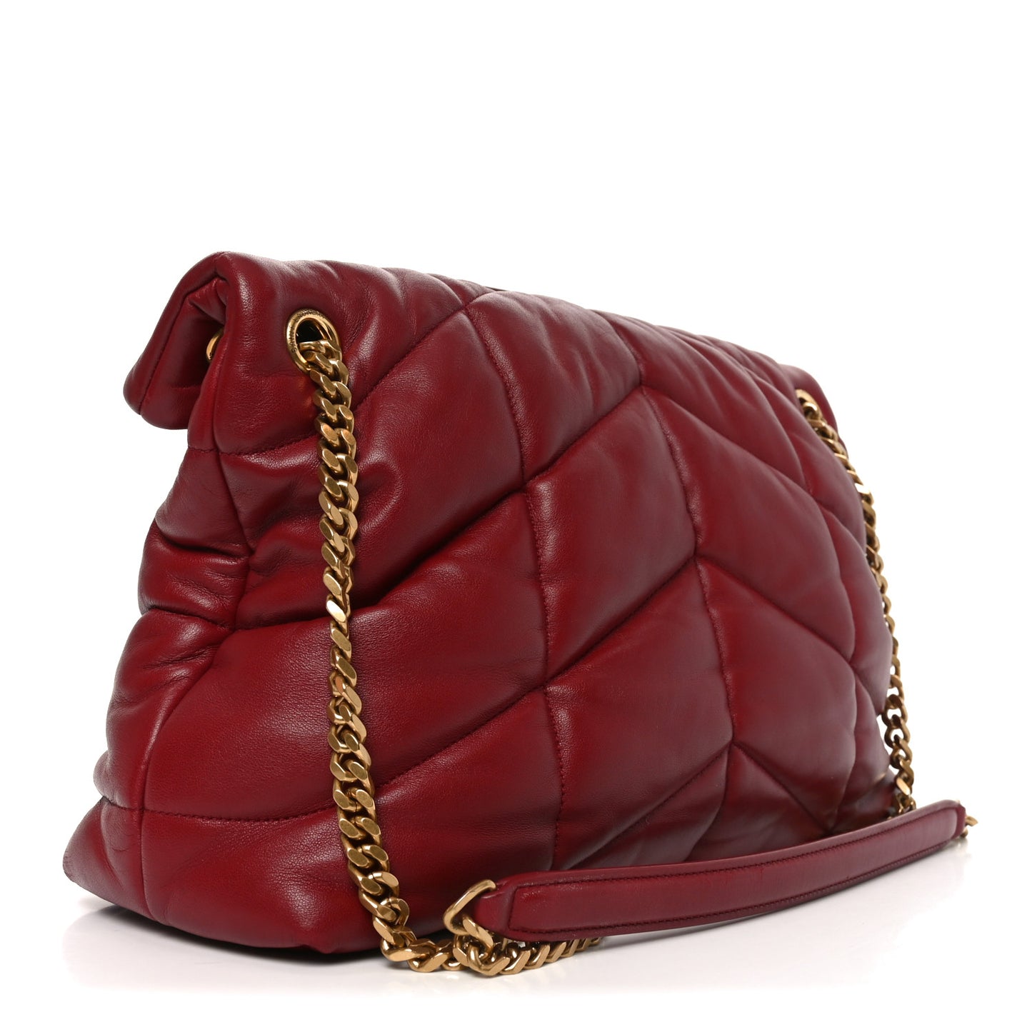 Lambskin Quilted Medium Loulou Puffer Monogram Chain Satchel Opyum Red