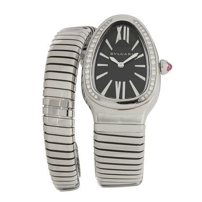 Bulgari Stainless Steel Diamond Bezel 35mm Serpenti Tubogas Quartz Watch Black 1 of 4