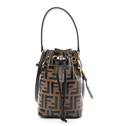 Fendi Vitello Liberty F is Fendi Bi-Color FF 1974 Embossed Mini Mon Tresor Bucket Bag Maya Black 1 of 10