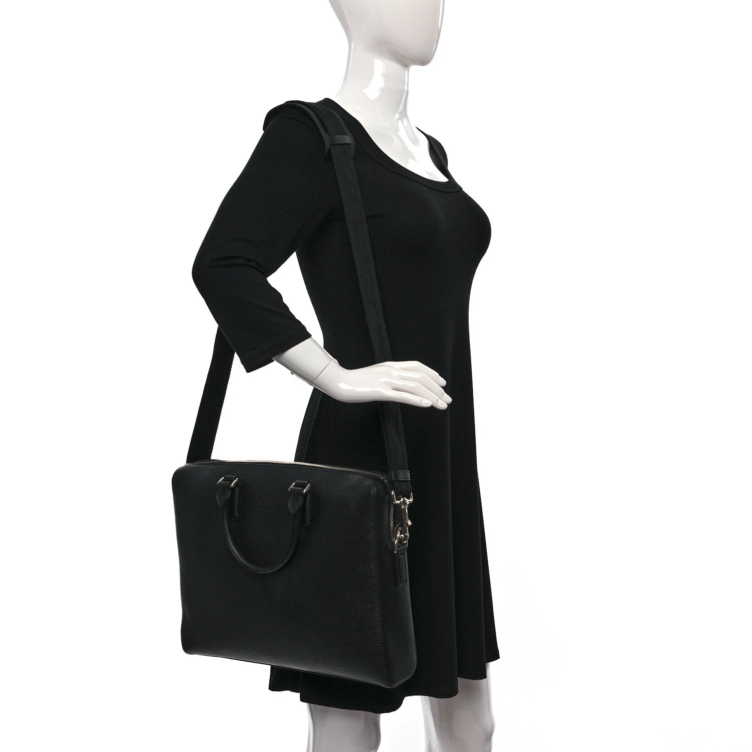 Gucci Pebbled Calfskin Briefcase Black 2 of 8