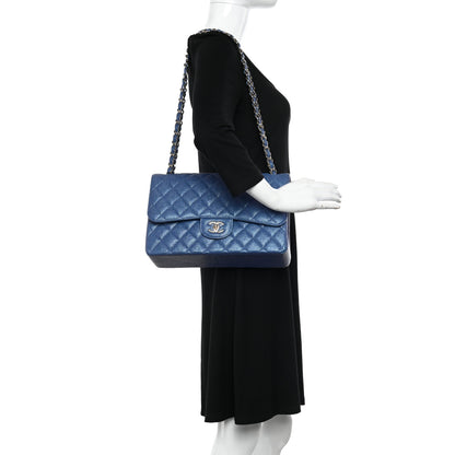 Chanel Iridescent Caviar Quilted Jumbo Double Flap Dark Blue 2 of 10