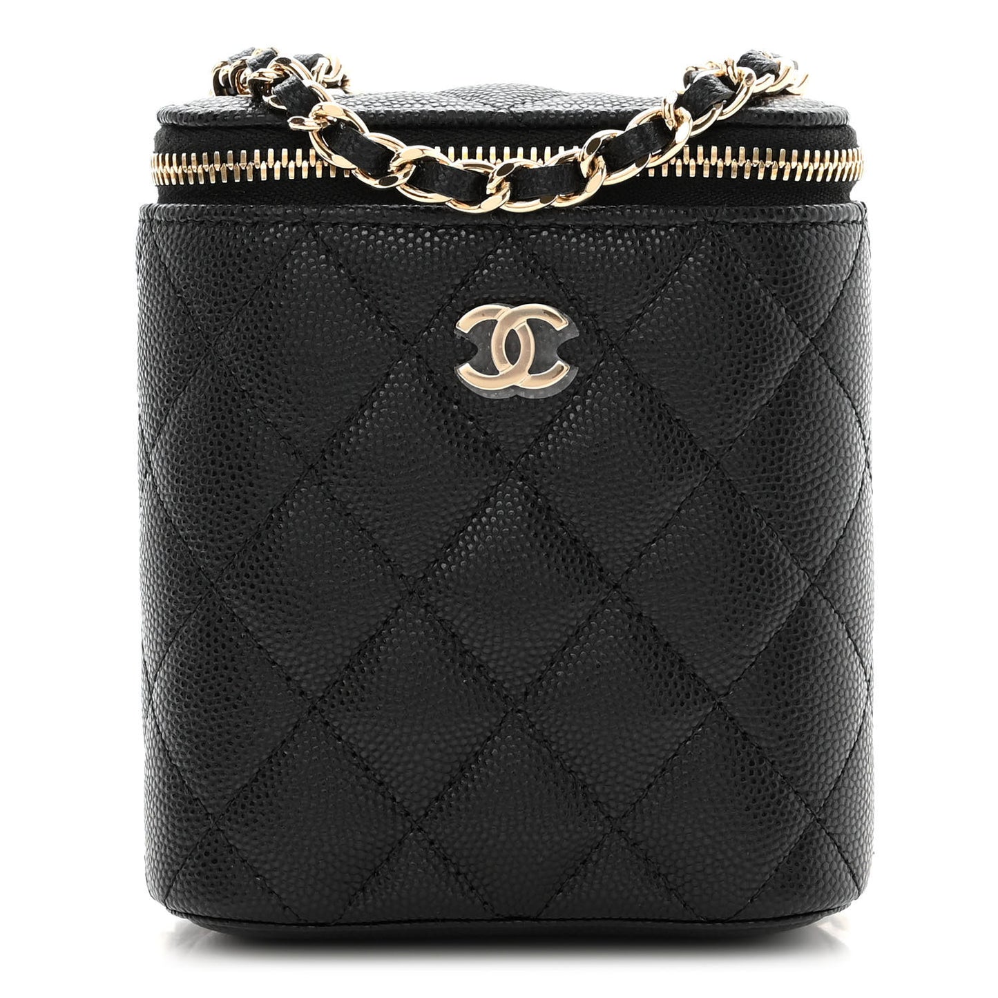 Caviar Quilted Small Vertical Coco Beauty Vanity Case With Chain Black