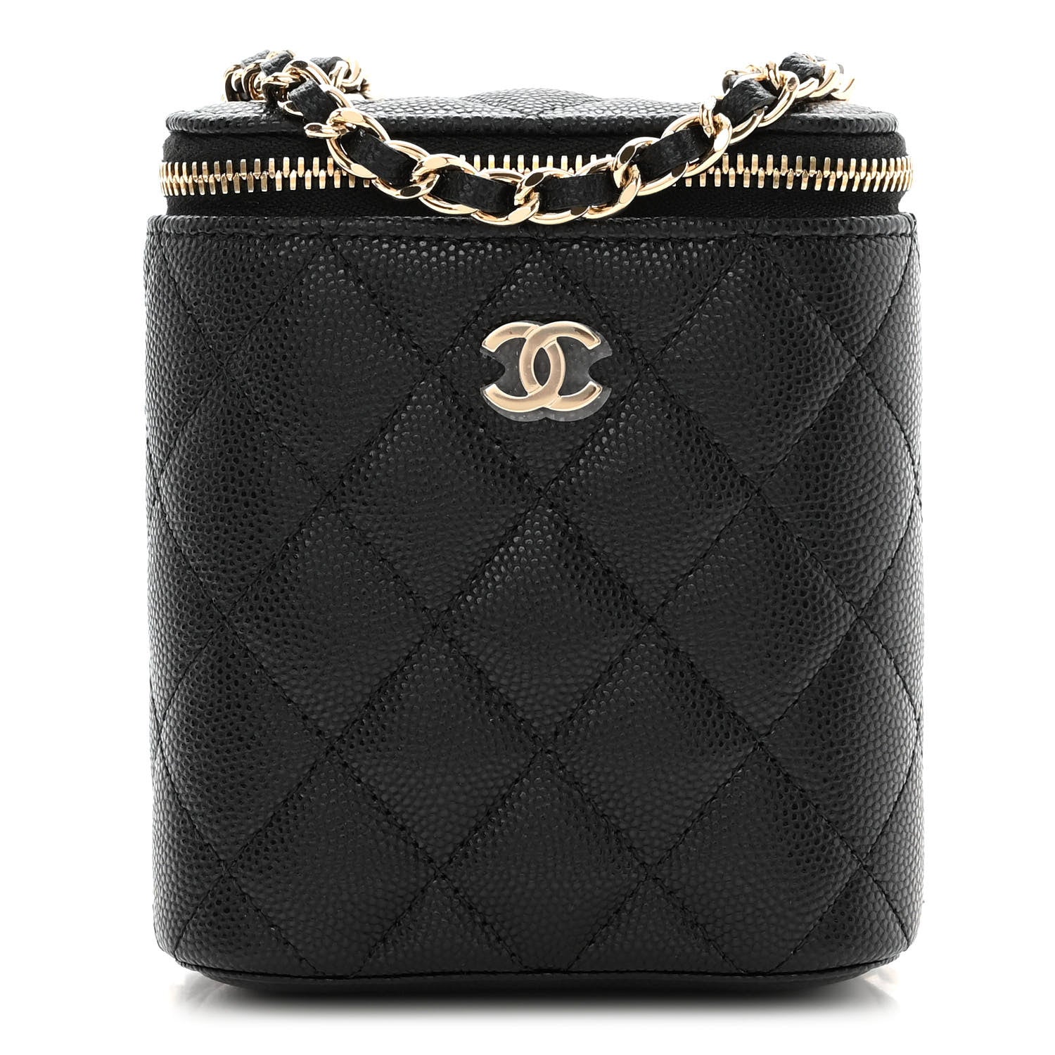 Chanel Caviar Quilted Small Vertical Coco Beauty Vanity Case With Chain Black 1 of 10