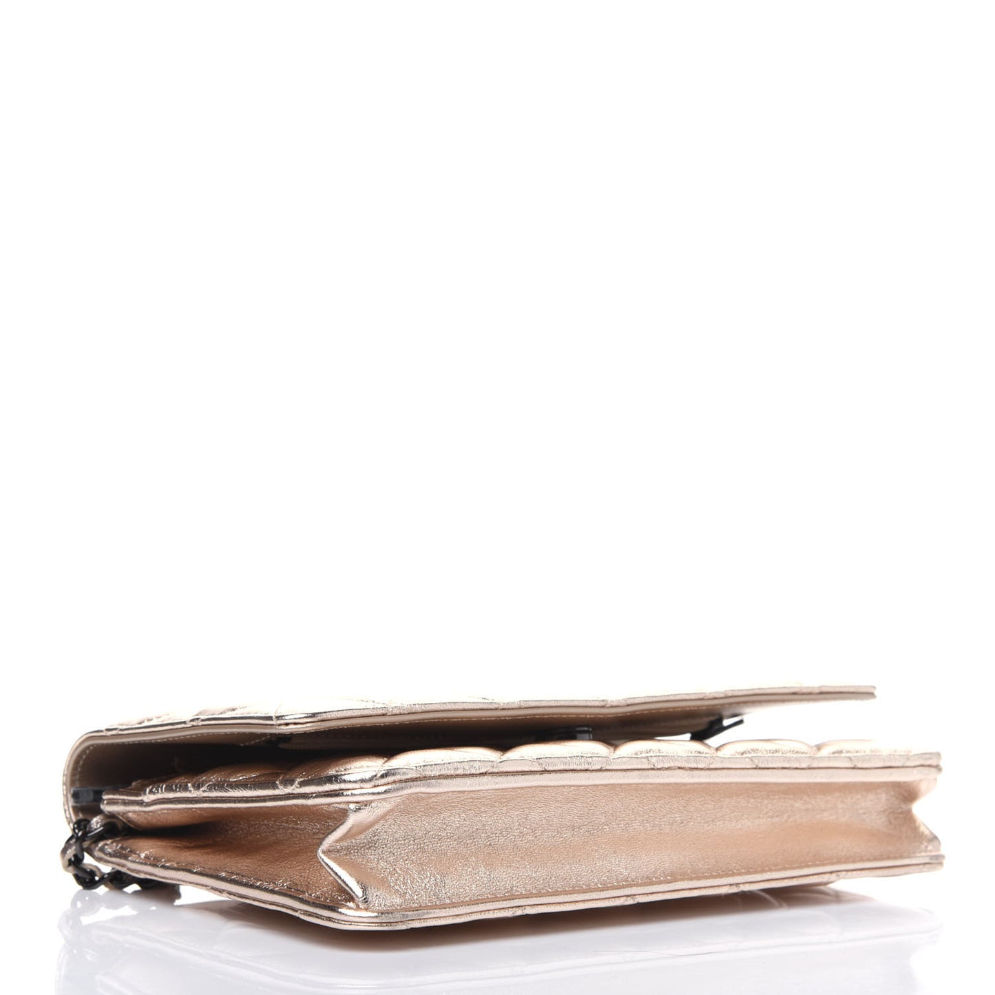 Metallic Lambskin Quilted Wallet On Chain WOC Gold Black