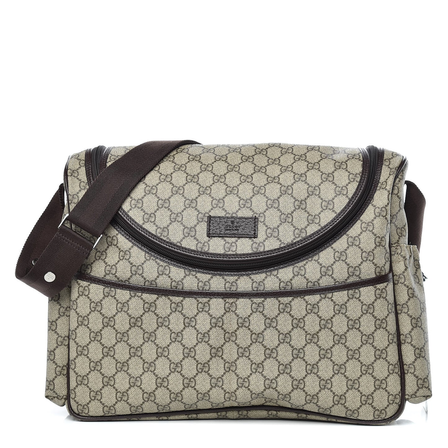 GG Supreme Monogram Selleria Calfskin Large Diaper Bag Beige Ebony Cocoa Dark Chocolate
