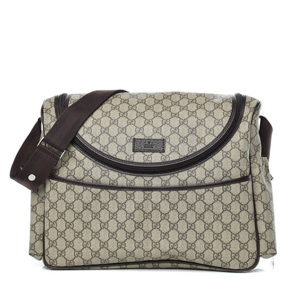 Gucci GG Supreme Monogram Selleria Calfskin Large Diaper Bag Beige Ebony Cocoa Dark Chocolate 1 of 12