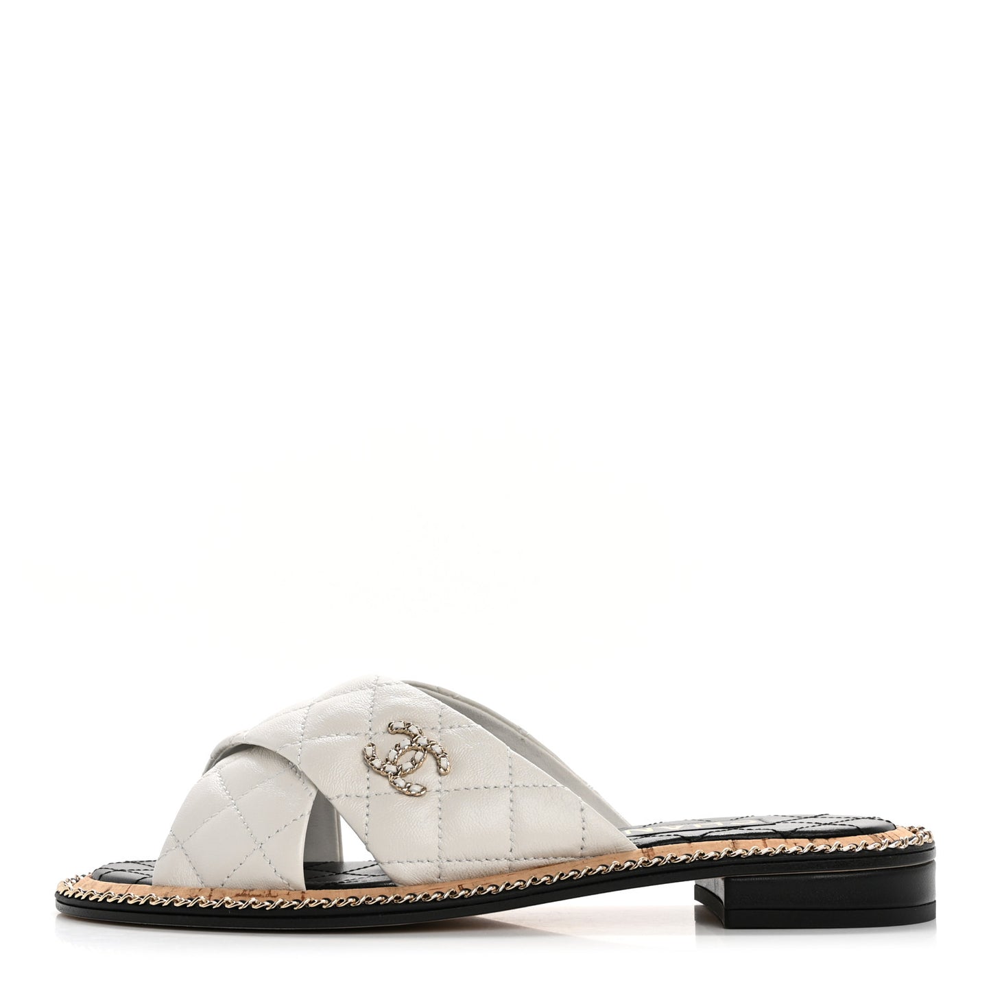 Lambskin Quilted Chain CC Sandals 37.5 White