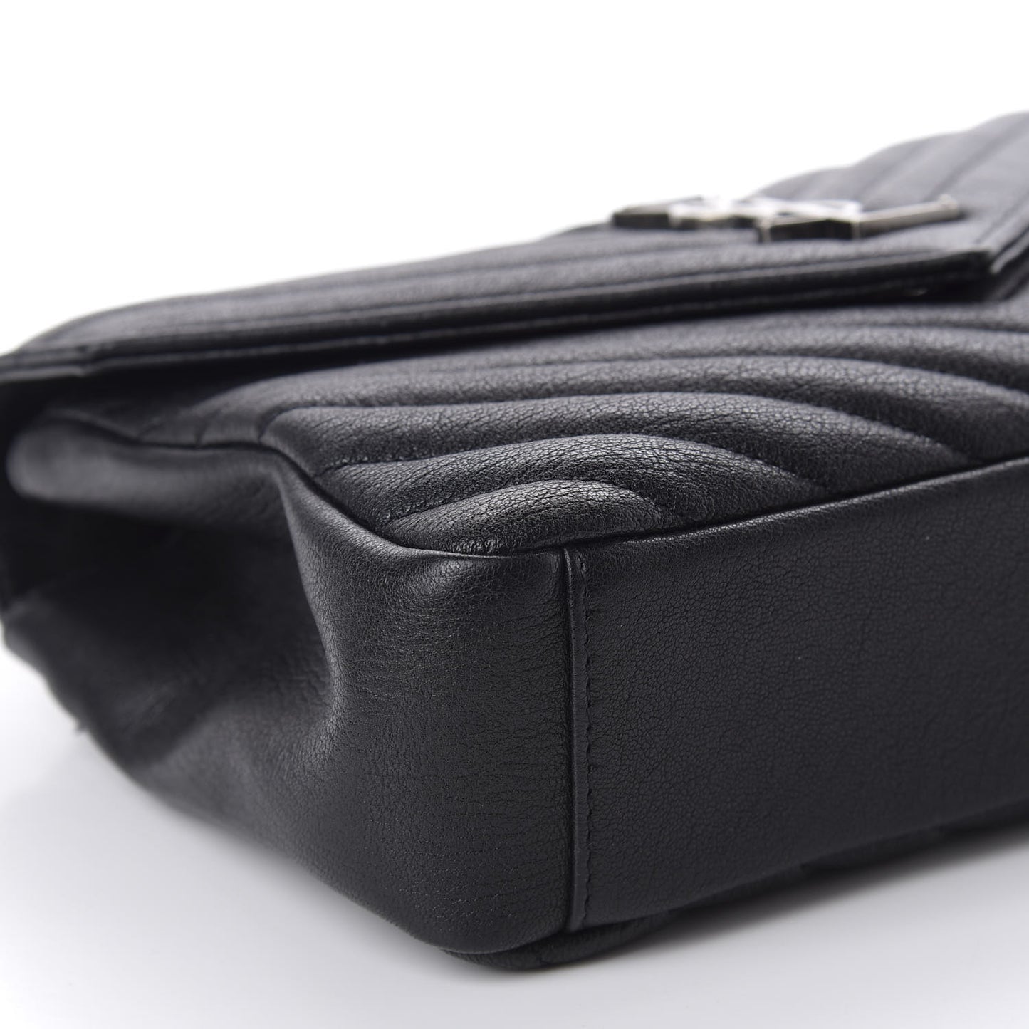 Sheepskin Matelasse Chevron Monogram Medium College Bag Black
