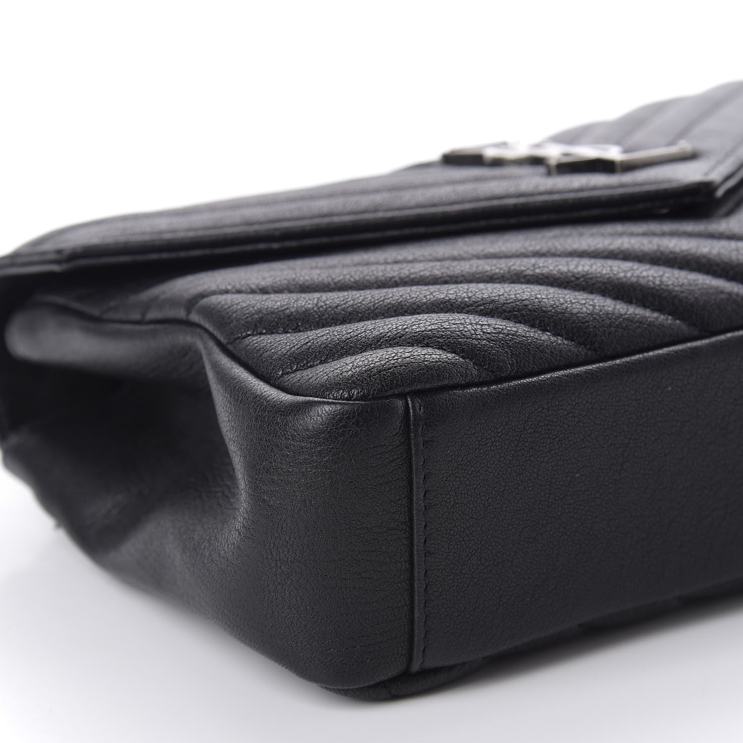 Saint Laurent Sheepskin Matelasse Chevron Monogram Medium College Bag Black 6 of 11