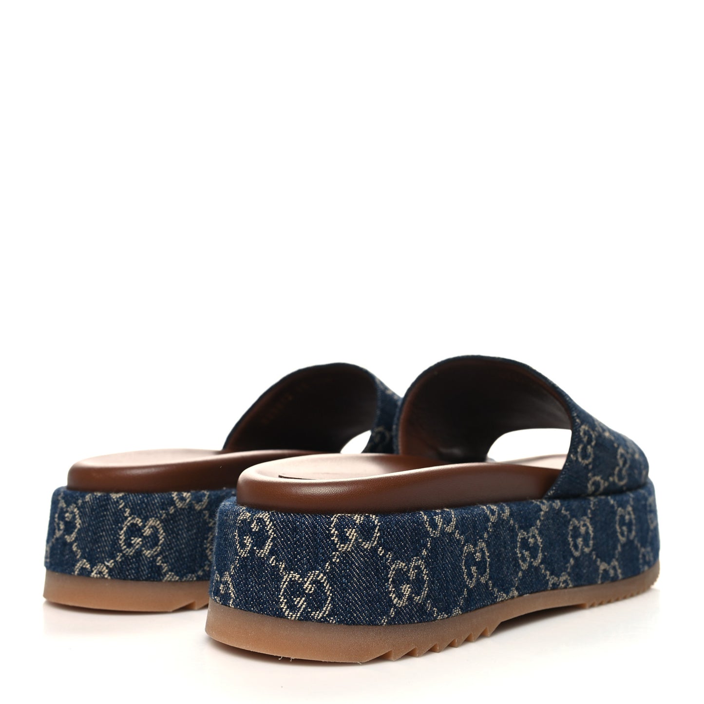 New Denim GG Monogram Angelina Platform 55mm Slide Sandals 41 Blue Tea
