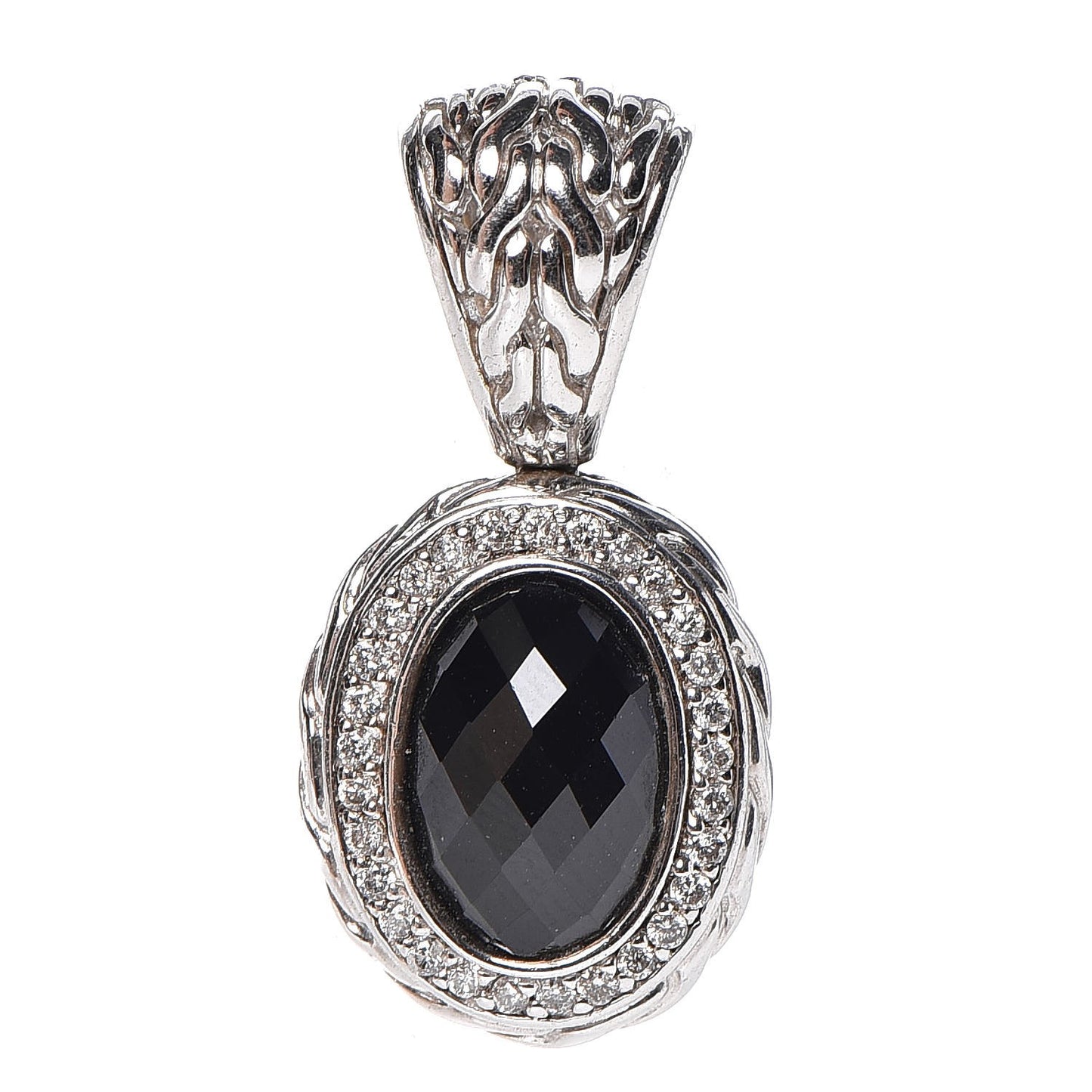 Sterling Silver Black Onyx Diamond Oval Pendant