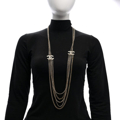 Chanel Multi Strand Chain Baguette Crystal CC Necklace Gold 2 of 5