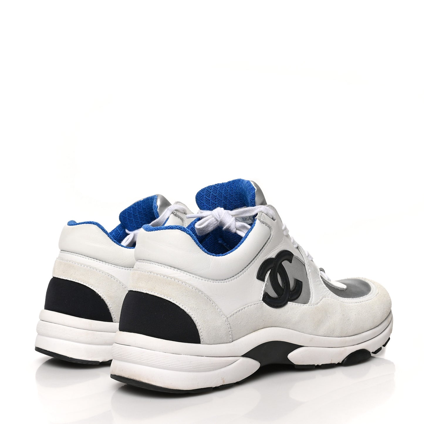 Calfskin Fabric Sneakers 39 White Silver Fluo Blue
