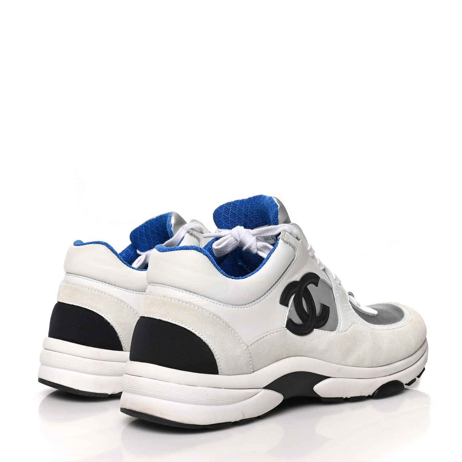 Chanel Calfskin Fabric Sneakers 39 White Silver Fluo Blue 4 of 9
