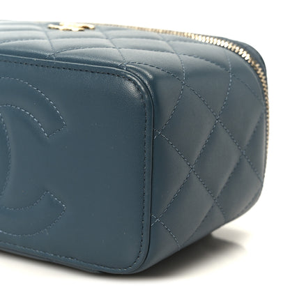Chanel Lambskin Quilted Small Top Handle Vanity Case With Chain Blue 9 of 10