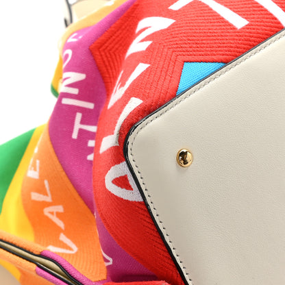 Valentino Garavani Canvas Chevron24 Embroidered Vlogo Medium Escape Shopping Bag Multicolor Ivory Beige 9 of 12