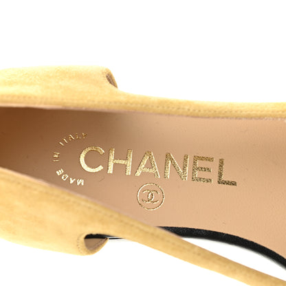 Chanel Suede Calfskin Lambskin Crystal Bow CC Ballerina Flats 36.5 Beige Black 7 of 9