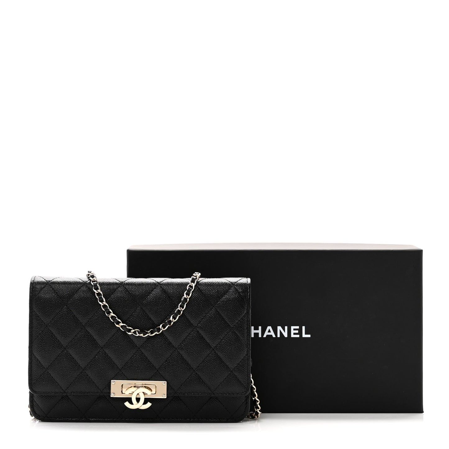 Caviar Quilted Golden Class Wallet On Chain WOC Black
