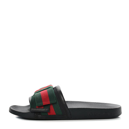 Gucci Satin Web Bow Slide Sandals 36 Black 1 of 8