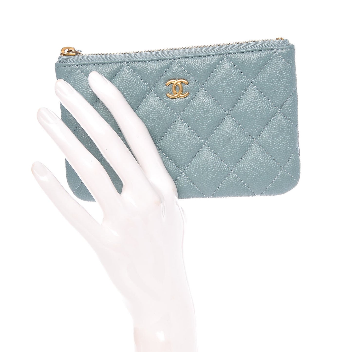 Iridescent Caviar Quilted Small Cosmetic Case Light Blue