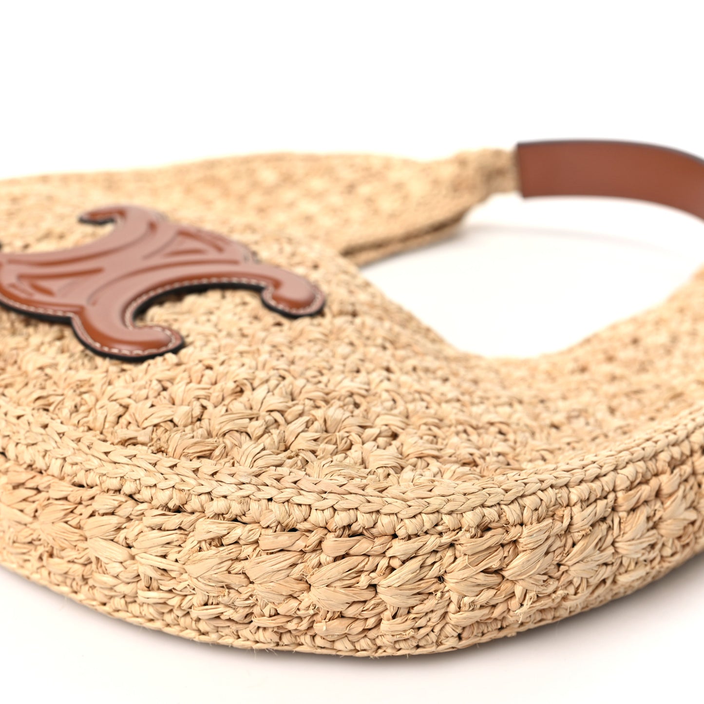 Raffia Calfskin Triomphe Panier Hobo Bag Natural Tan