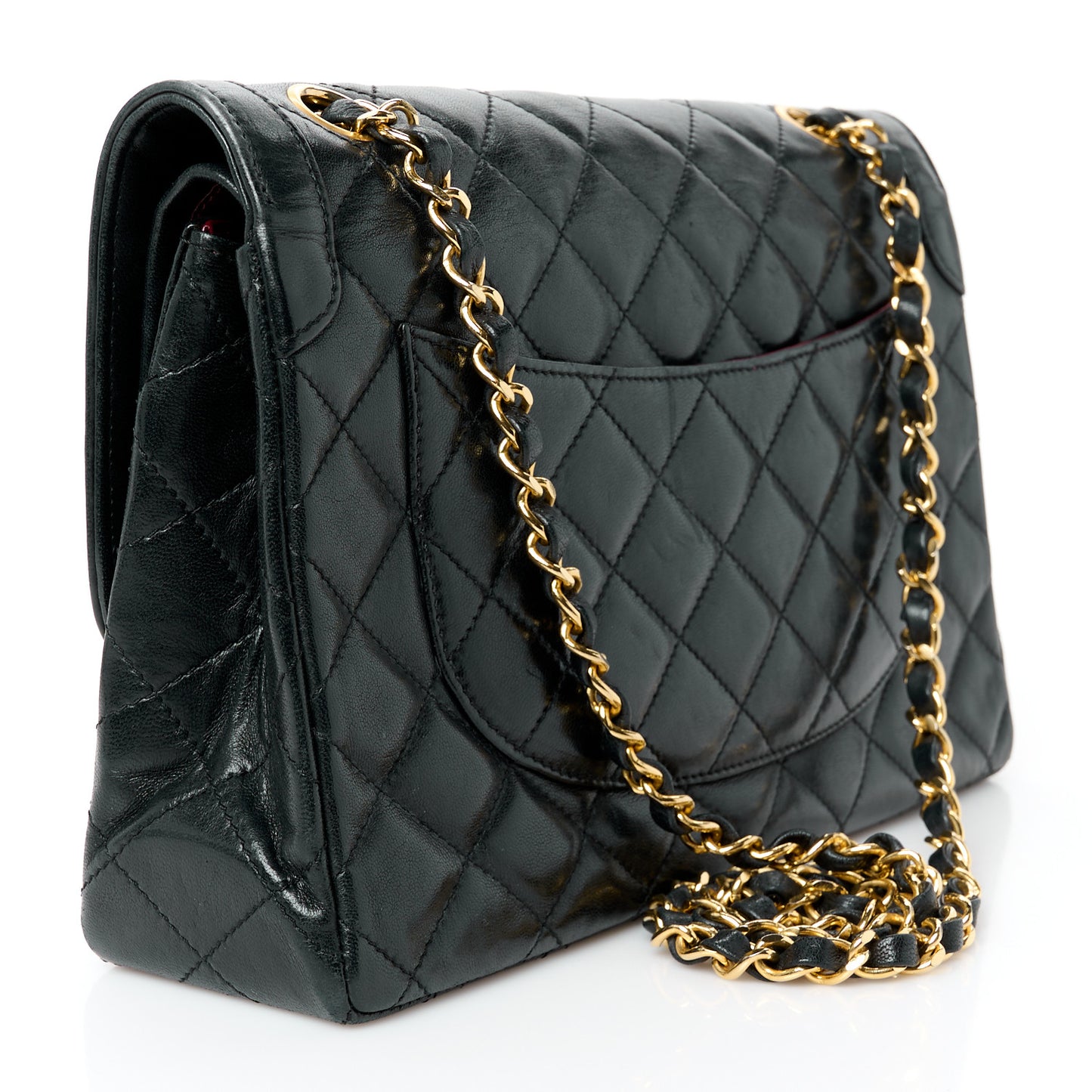 Lambskin Quilted Medium Double Flap Bag Black