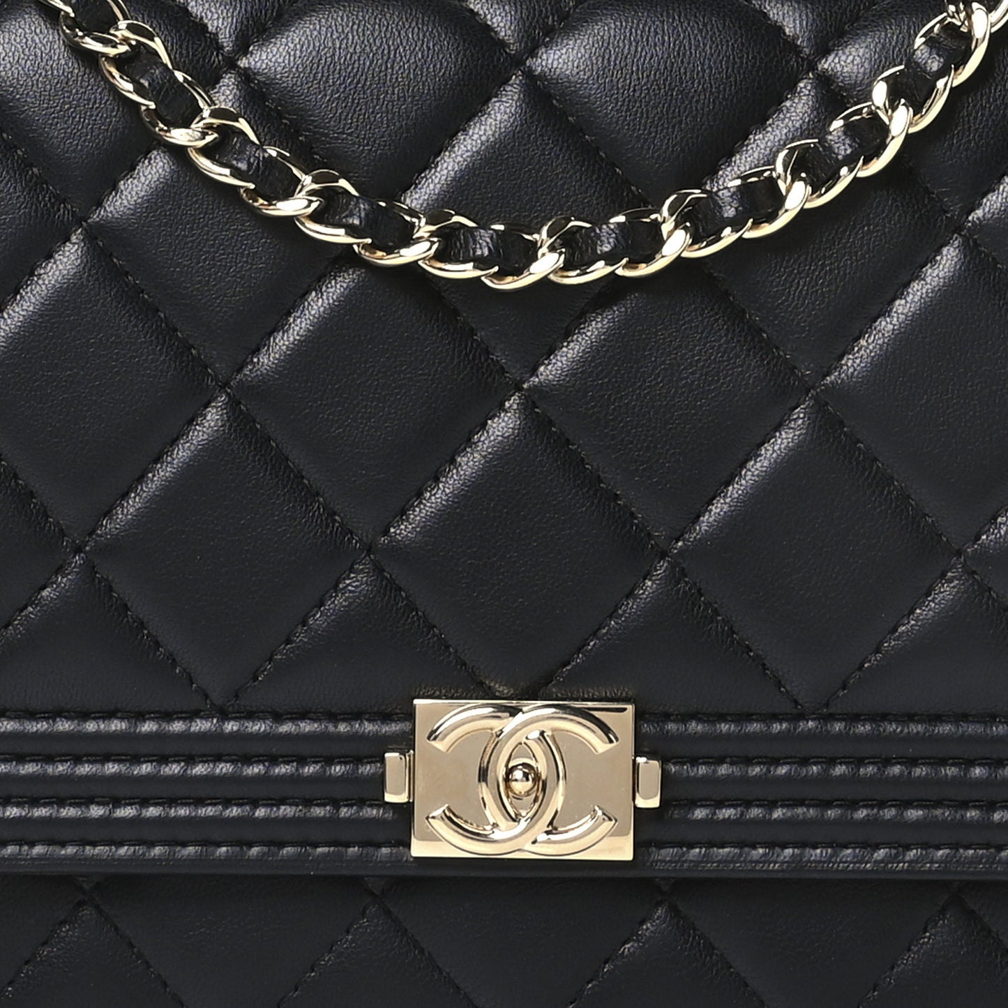 Lambskin Quilted Boy Wallet On Chain WOC Black