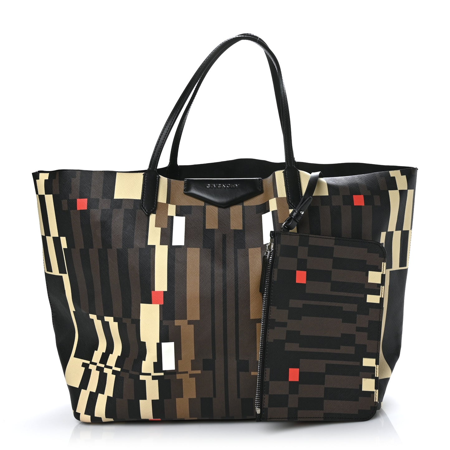 Textured Coated Canvas Print Large Antigona Tote Black