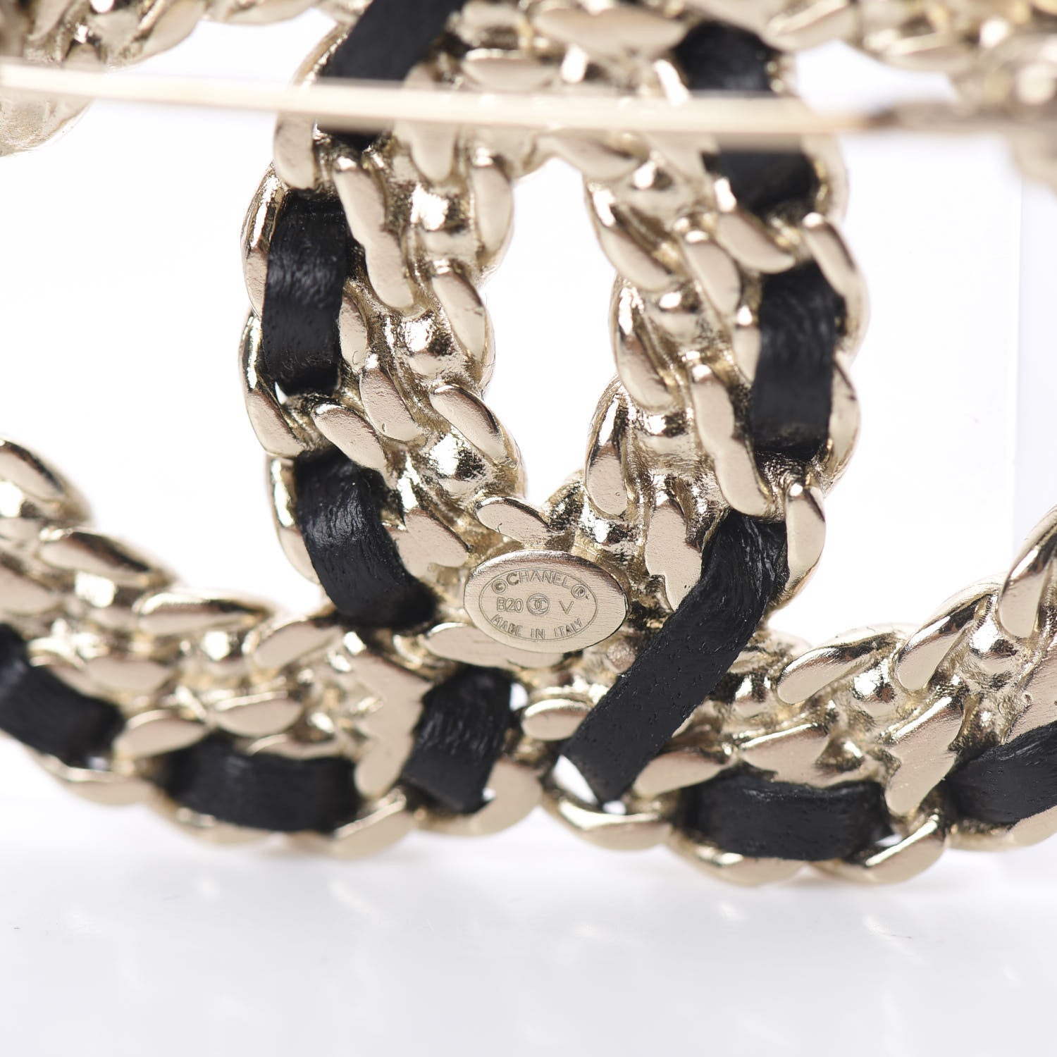 Chanel Lambskin Crystal Vintage Allure CC Chain Brooch Black Gold 3 of 3