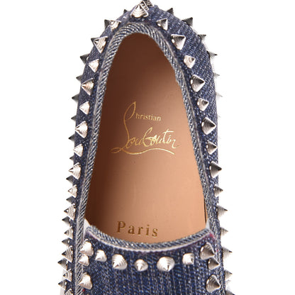 Christian Louboutin Womens Denim Lame Lux Spikes Pik Boat Flat 37 Silver 5 of 11