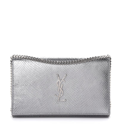 Saint Laurent Metallic Calfskin Python Embossed Monogram Chain Wallet Silver 1 of 13