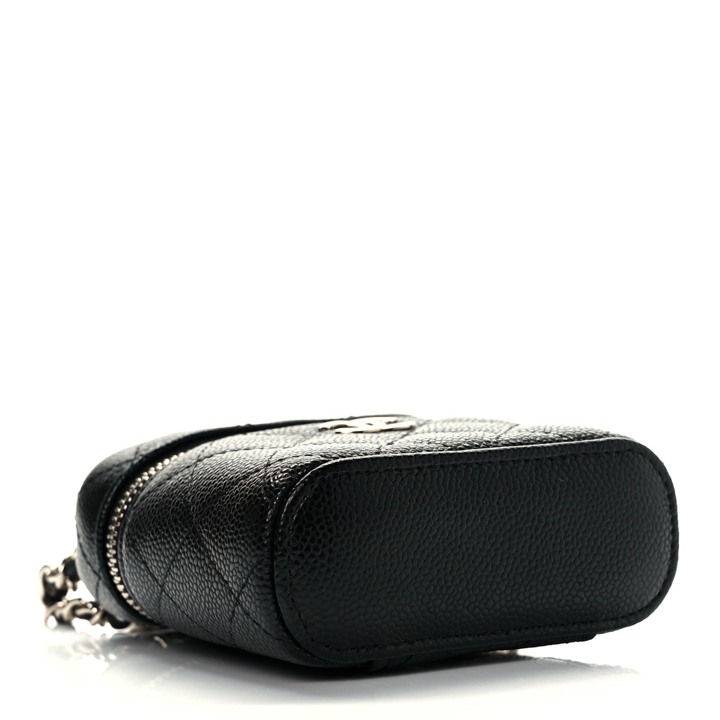 Caviar Quilted Small Handle With Care Vanity Case With Chain Black