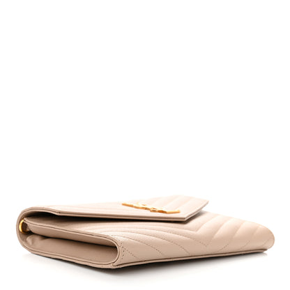 Saint Laurent Grain De Poudre Matelasse Chevron Monogram Envelope Clutch Dark Beige 4 of 11