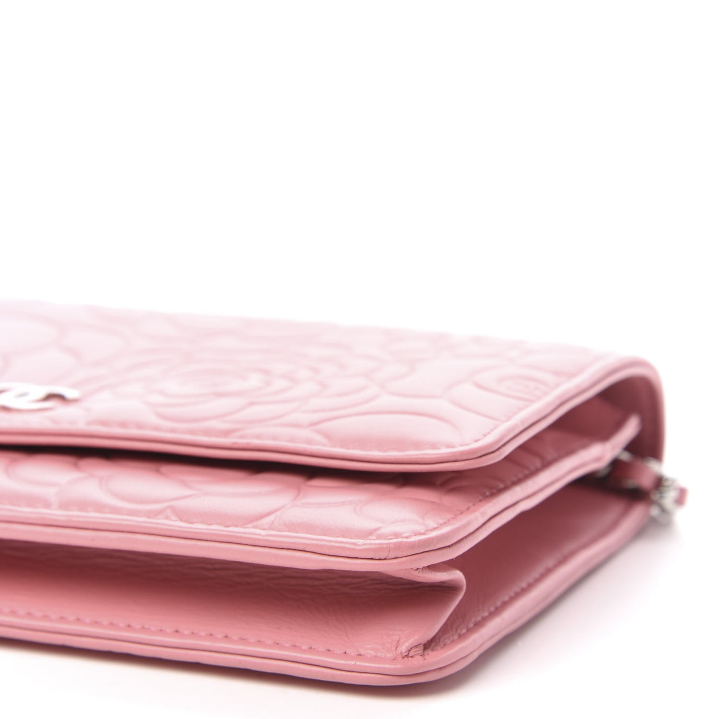 Lambskin Camellia Embossed Wallet On Chain WOC Pink
